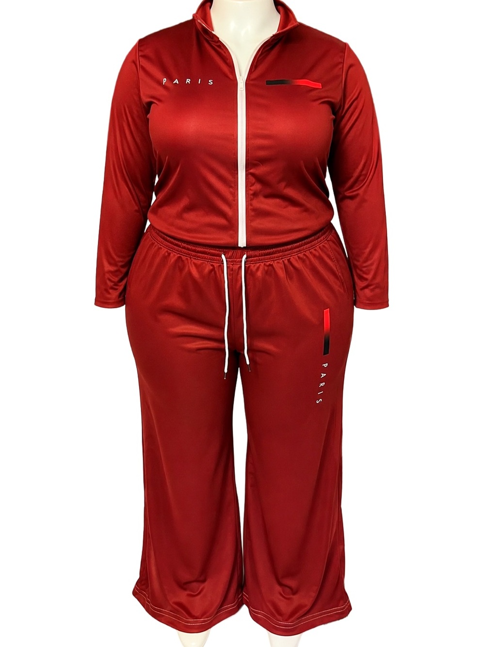 Women's Deep Red Paris-Print Two-Piece Jumpsuit Set